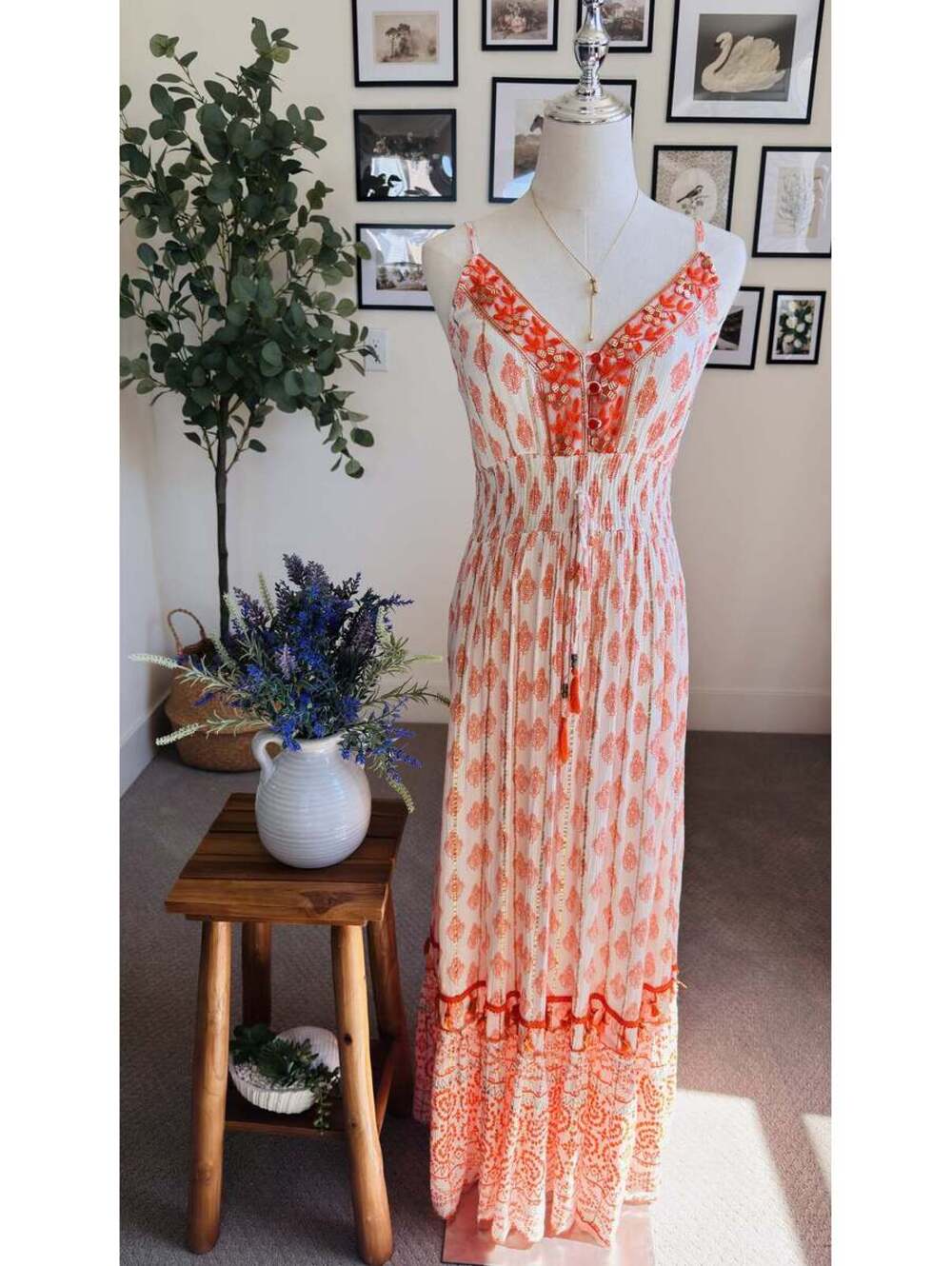 ME 2 Magic Orange Boho Embroidered Maxi Dress - Size S